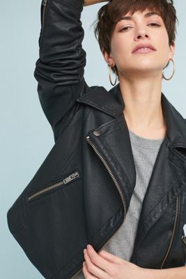 Shrunken Vegan Leather Moto Jacket