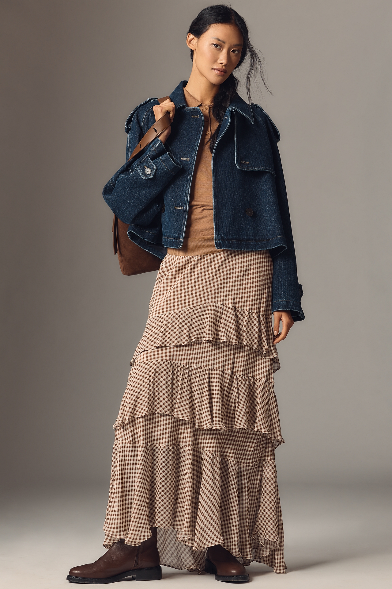 Closed Cropped Denim Trench Coat