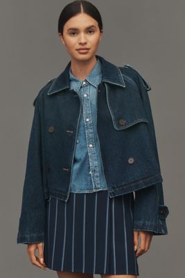 Closed Cropped Denim Trench Coat