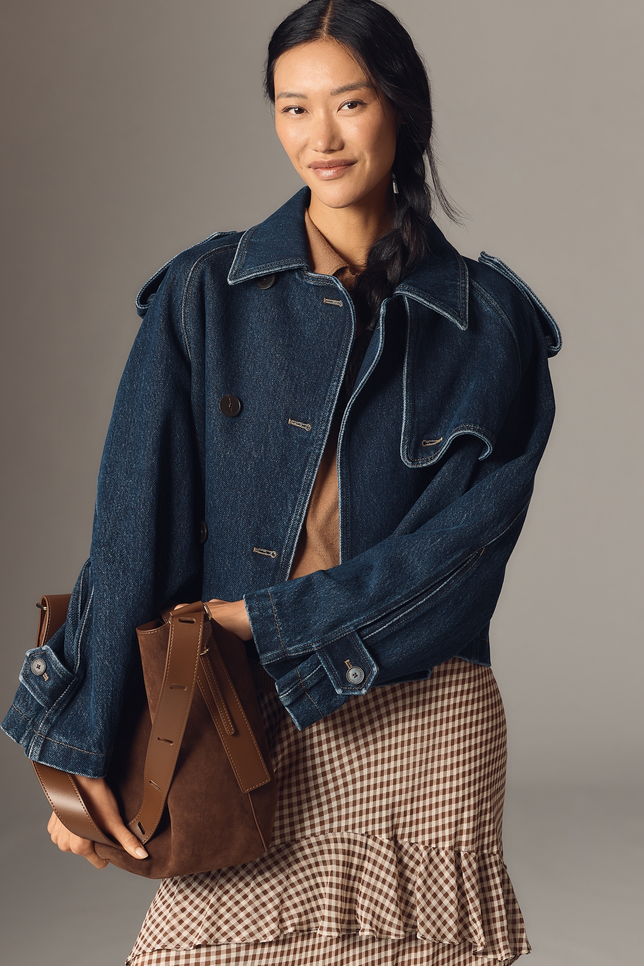Closed Cropped Denim Trench Coat