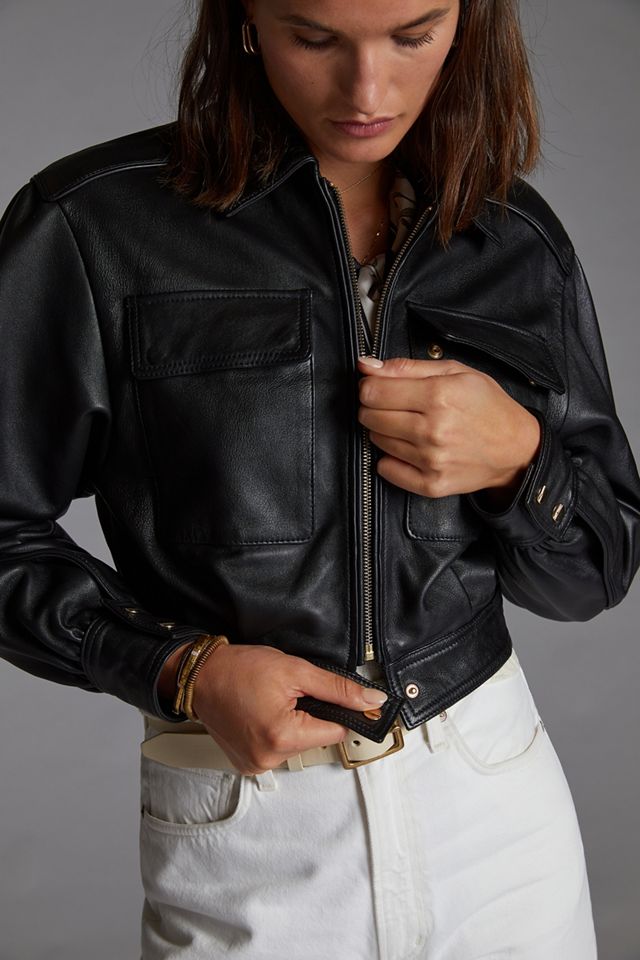 Lamarque Dabria Cropped Leather Jacket | Anthropologie