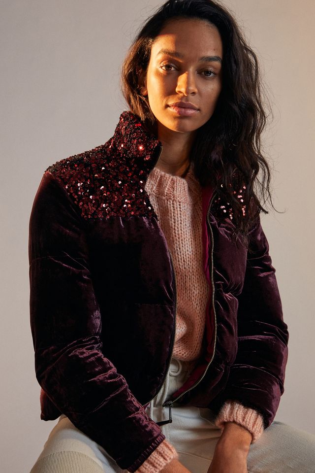 Vera Sequined Velvet Puffer Jacket