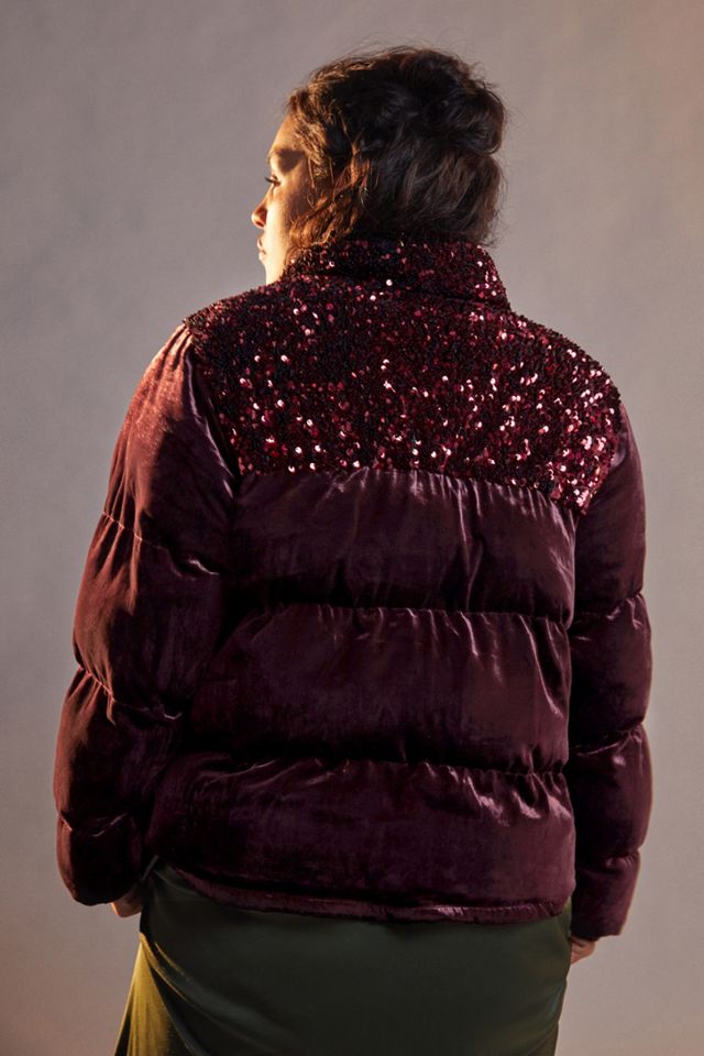 Vera Sequined Velvet Puffer Jacket | Anthropologie