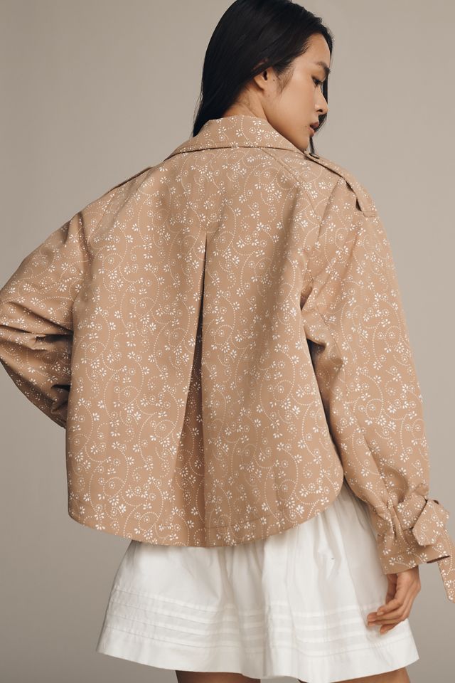 By Anthropologie Floral Cutwork Crop Trench Jacket #1