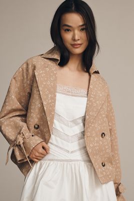 Veste Trench Courte à Découpes Florales Par Anthropologie