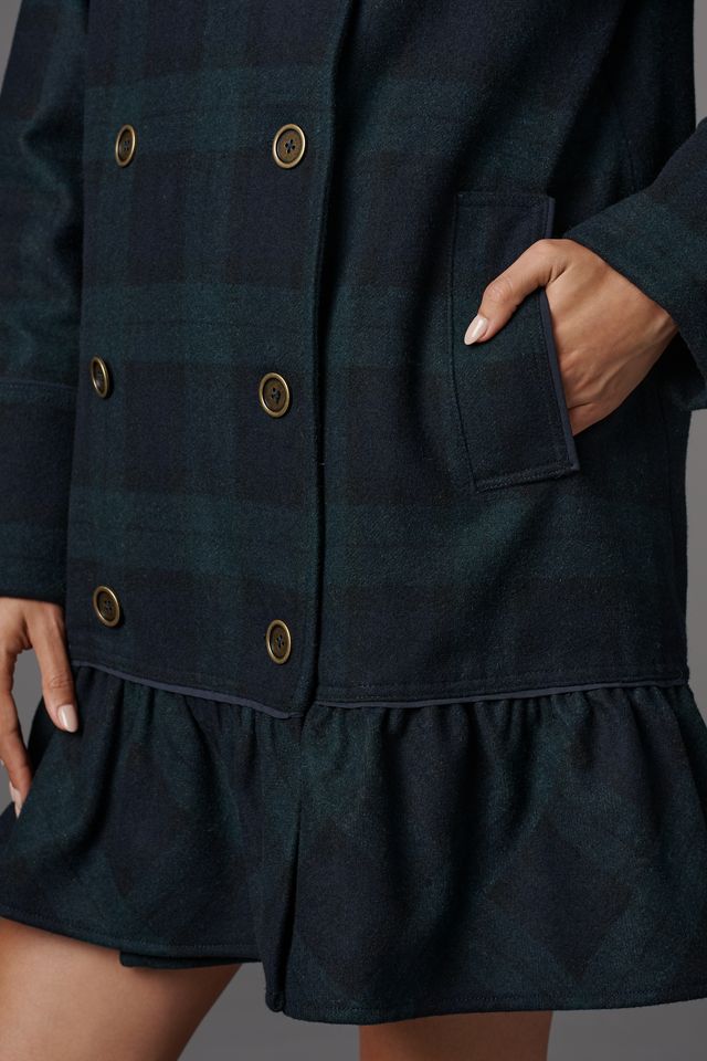By Anthropologie Flounce Hem Wool Blend Peacoat #1