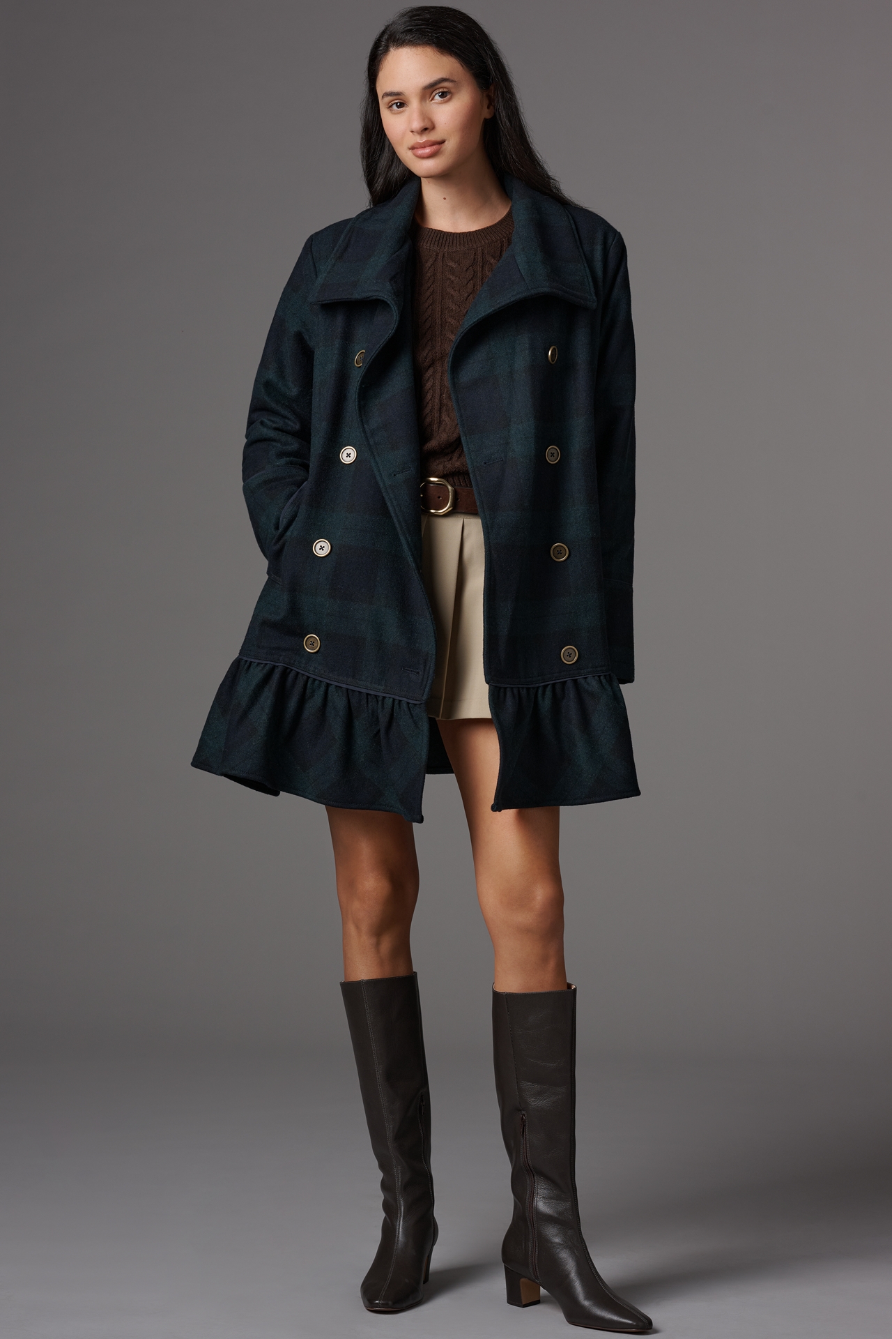 By Anthropologie Flounce Hem Wool Blend Peacoat
