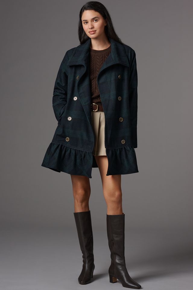 By Anthropologie Flounce Hem Wool Blend Peacoat #3