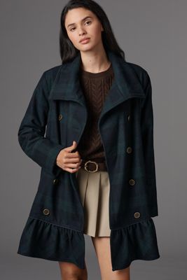 By Anthropologie Flounce Hem Wool Blend Peacoat