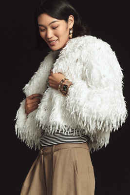 By Anthropologie Faux-Feather Fuzzy Crop Jacket product page