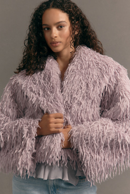 By Anthropologie Faux-feather Fuzzy Crop Jacket In Purple