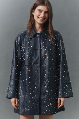 Maeve Embellished Faux-Leather Car Coat