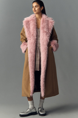 Maeve Faux Fur-Lined Wool Blend Maxi Coat | Anthropologie