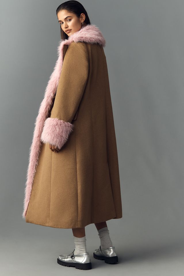 Maeve Faux Fur-Lined Wool Blend Maxi Coat #2