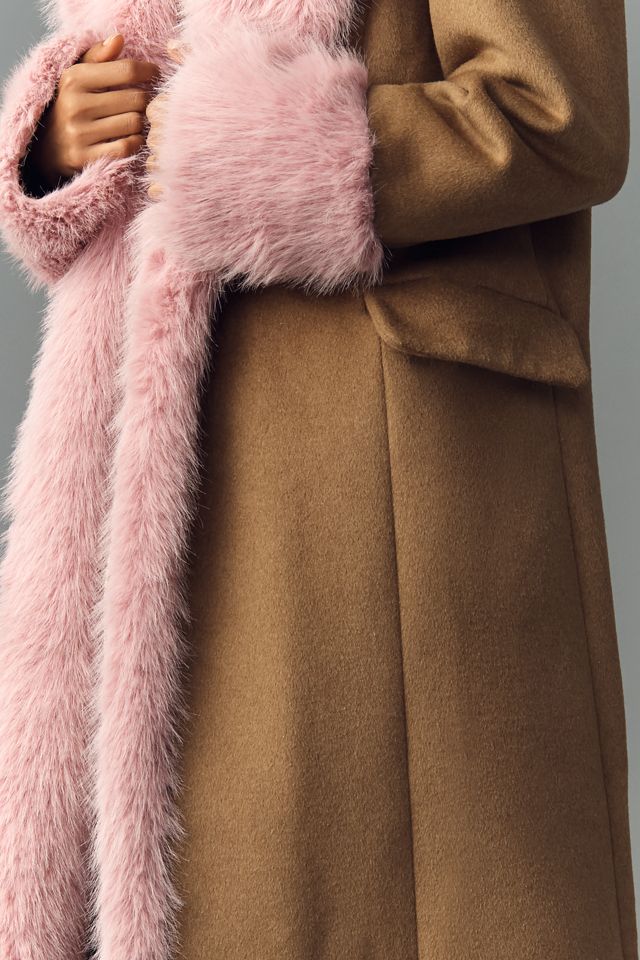 Maeve Faux Fur-Lined Wool Blend Maxi Coat #3