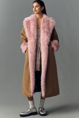 Maeve Faux Fur-Lined Wool Blend Maxi Coat