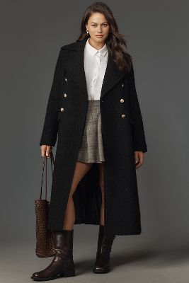 Shop Maeve Sculpted Long Lady Coat In Black