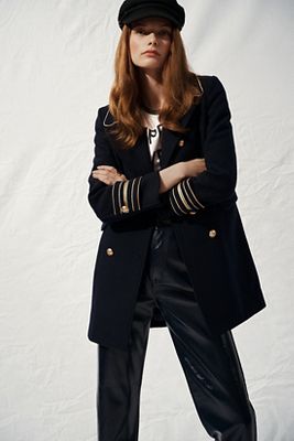 Shop Maeve Military Peacoat Jacket In Blue