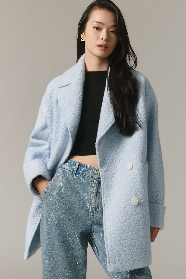 Double Breasted Coat Jacket by Anthropologie in Blue Size XXS