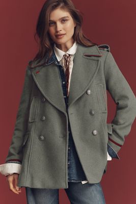 By Anthropologie Manteau militaire caban en laine mélangée
