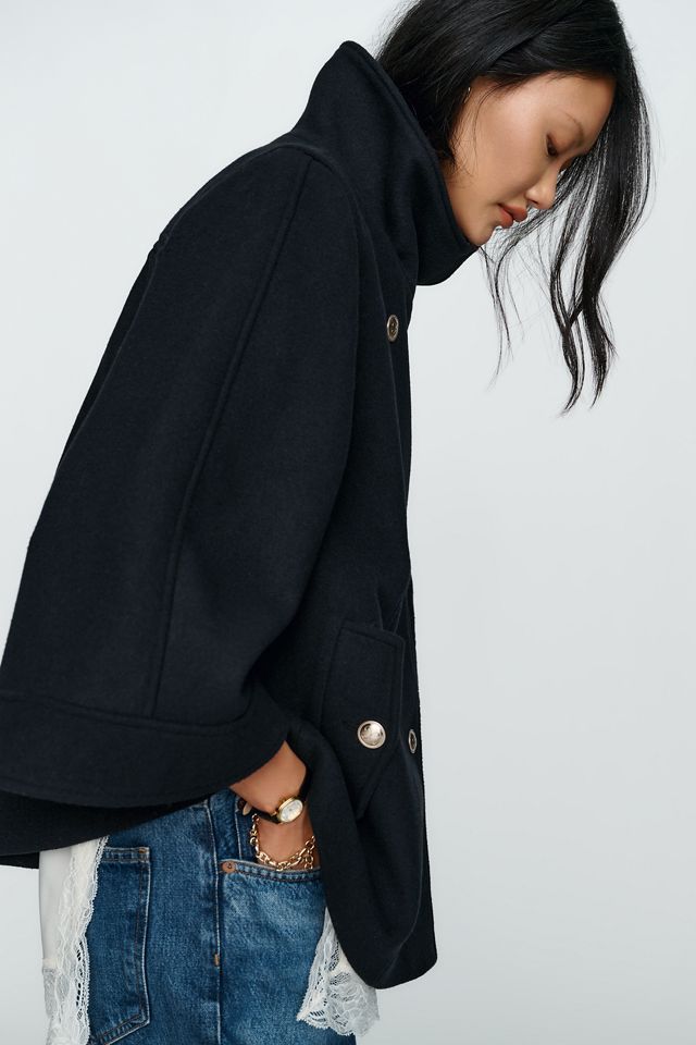 Maeve Moore Wool Blend Funnel Neck Cape Coat #1