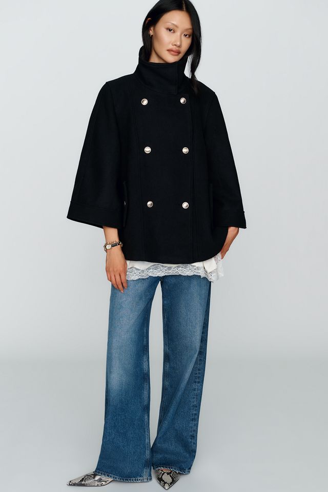 Maeve Moore Wool Blend Funnel Neck Cape Coat #2