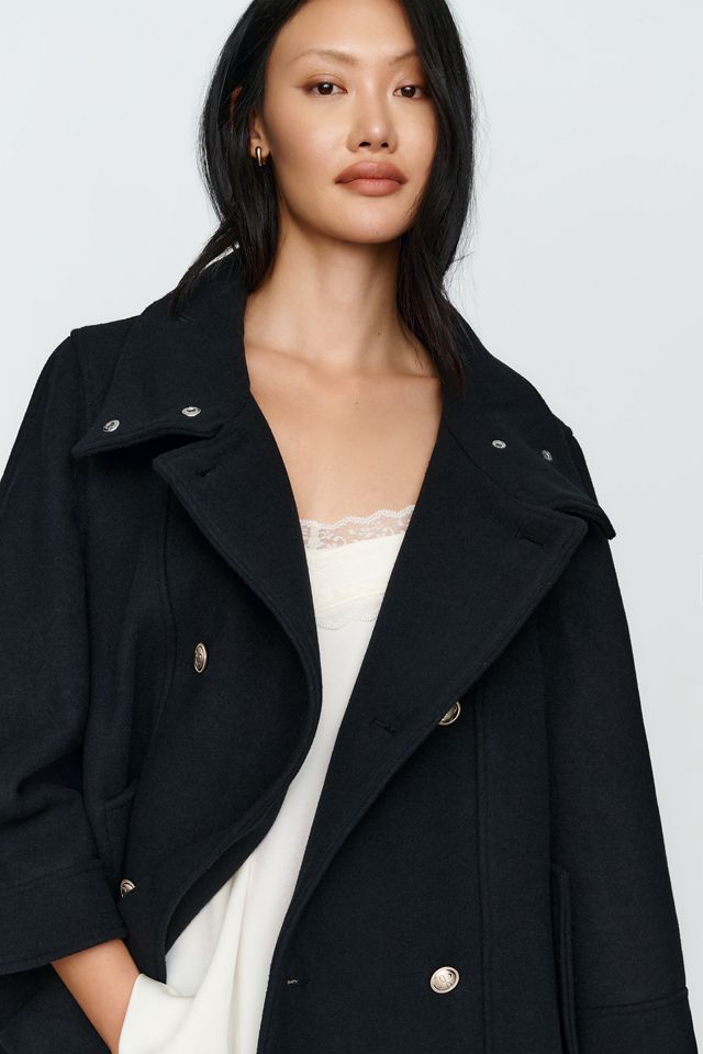Maeve Moore Wool Blend Funnel Neck Cape Coat #4