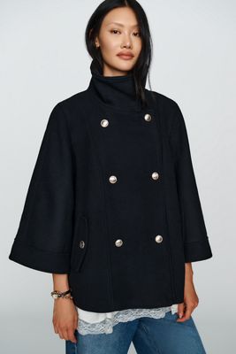 Maeve Moore Wool Blend Funnel Neck Cape Coat