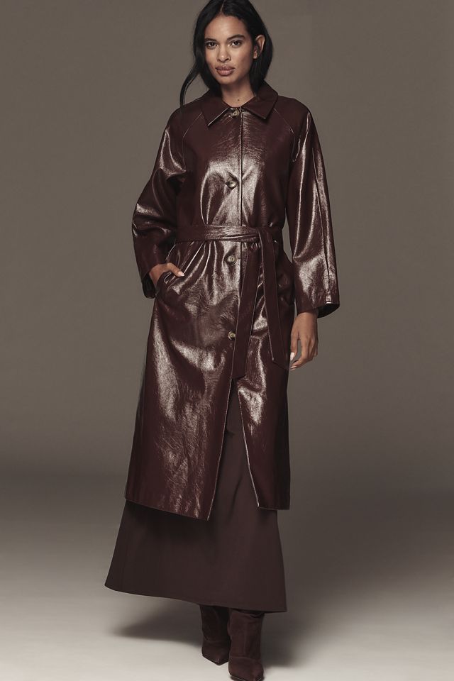 FRNCH Halimi Patent Faux-Leather Trench Coat #1