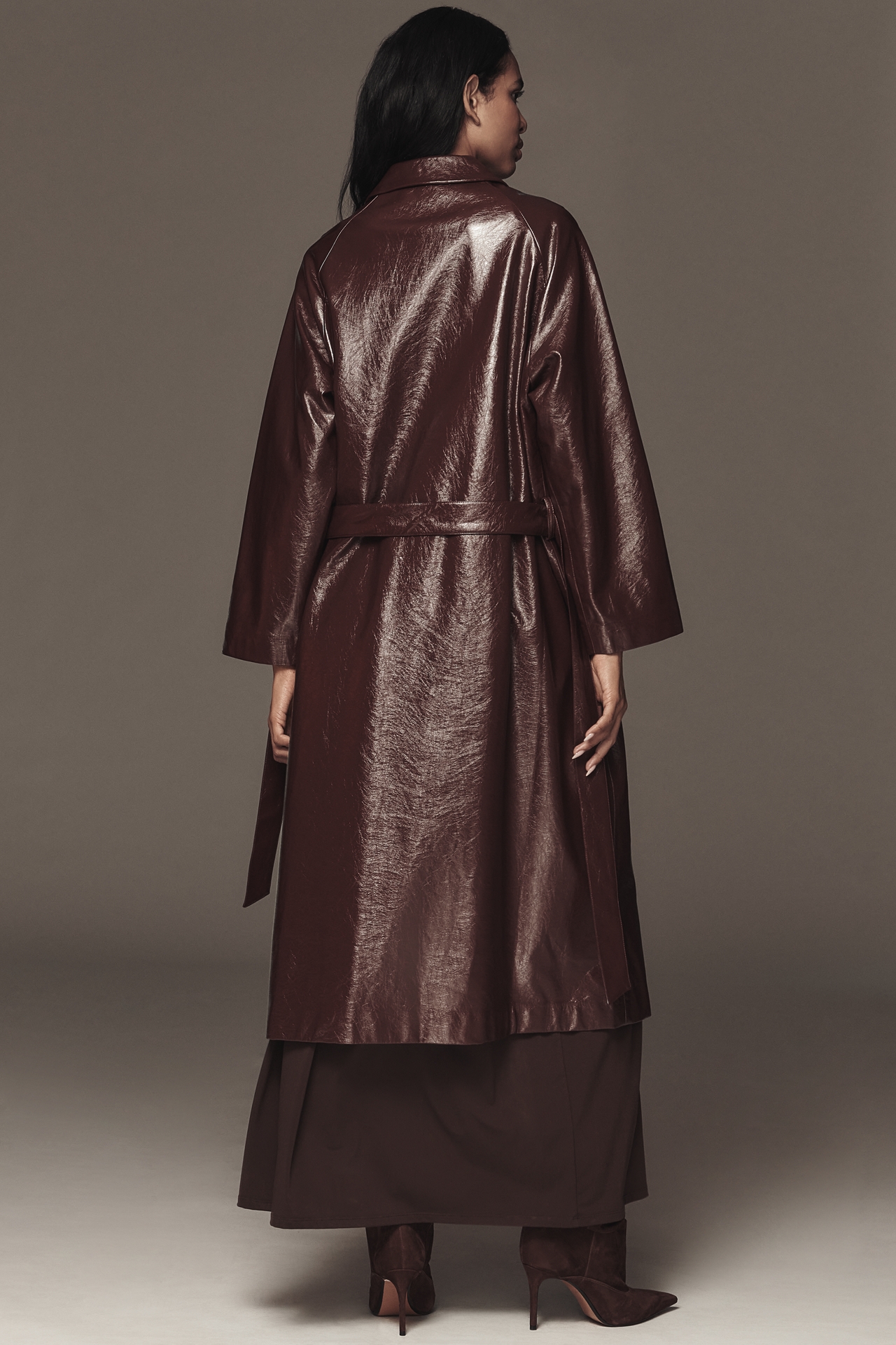 FRNCH Halimi Patent Faux-Leather Trench Coat