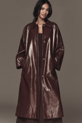 FRNCH Halimi Patent Faux-Leather Trench Coat