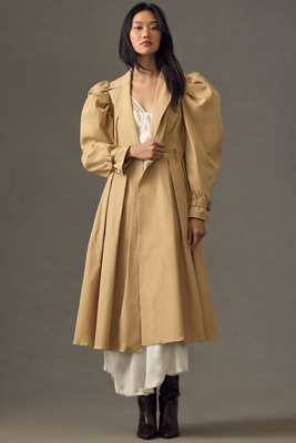 Mare Mare Puff-Sleeve Pleated Trench Coat