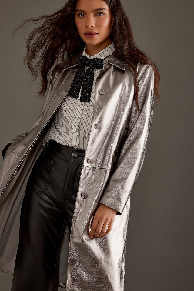 Silver leather outlet coat