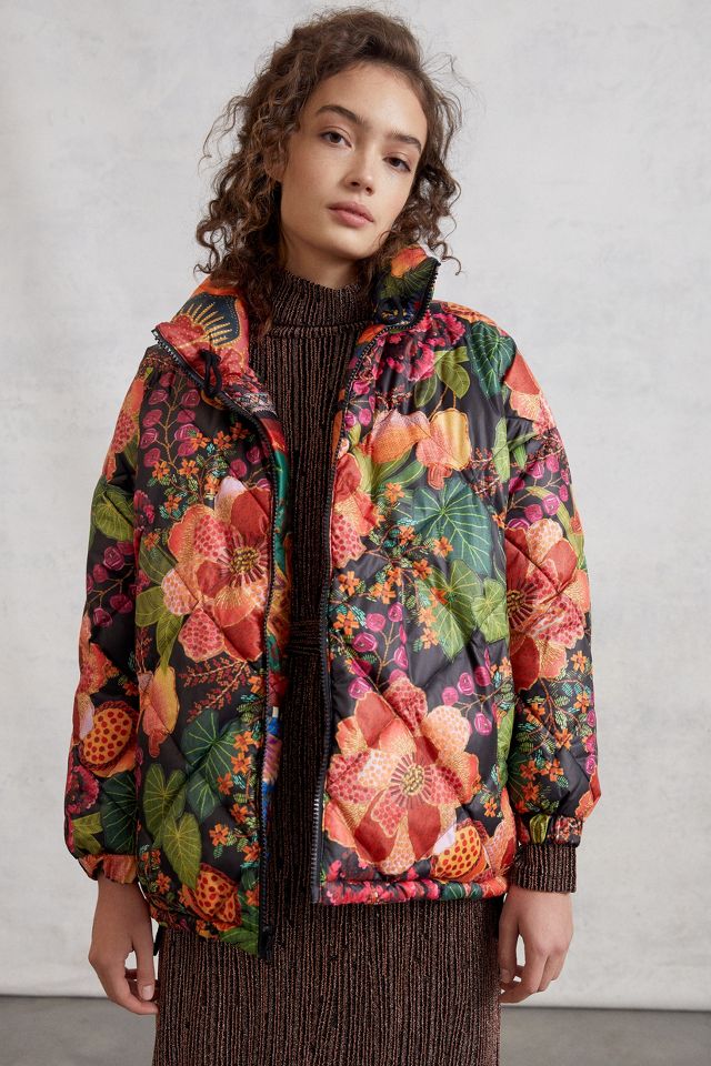 Anthropologie floral 2024 puffer coat