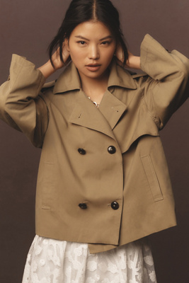 Farm Rio Short Trench Coat Jacket In Green