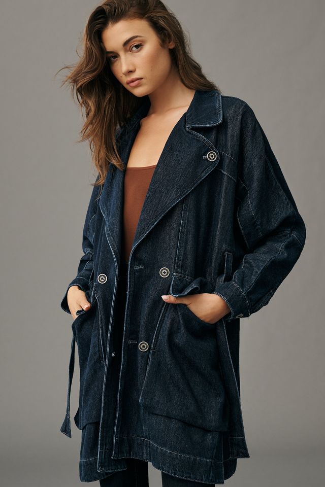 Pilcro Oversized Draped Dolman Denim Trench Coat | Anthropologie