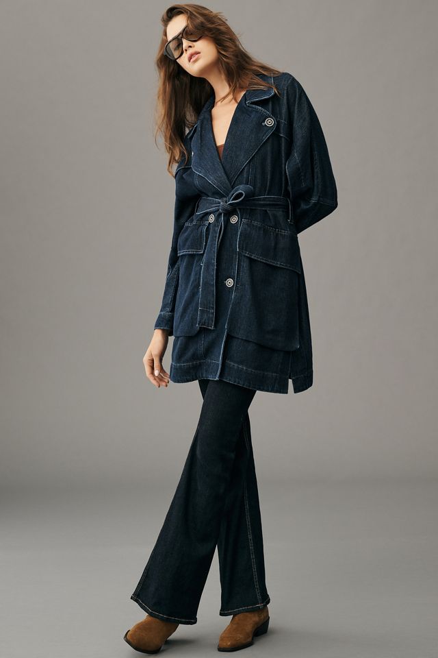 Pilcro Oversized Draped Dolman Denim Trench Coat | Anthropologie