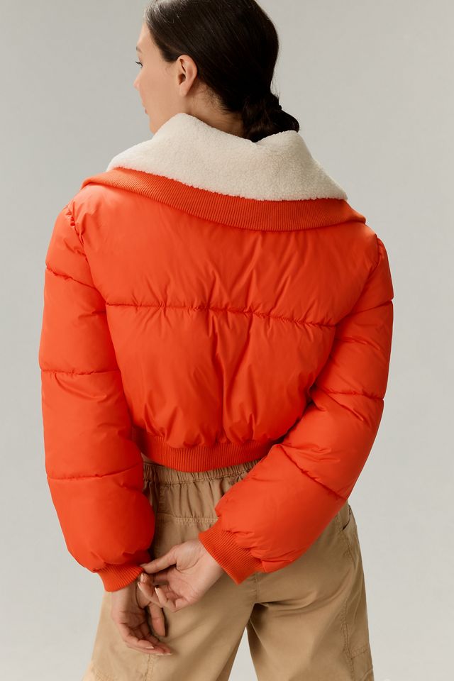 Maeve Sherpa Collar Cropped Puffer Jacket #1