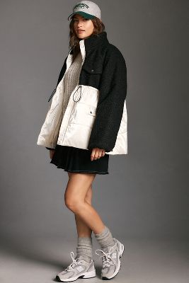 Maeve Nylon Shearling Liner Jacket In Black