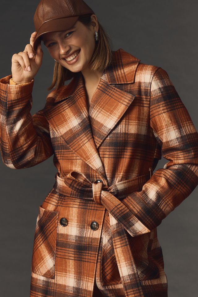 Women's plaid hot sale trench coats