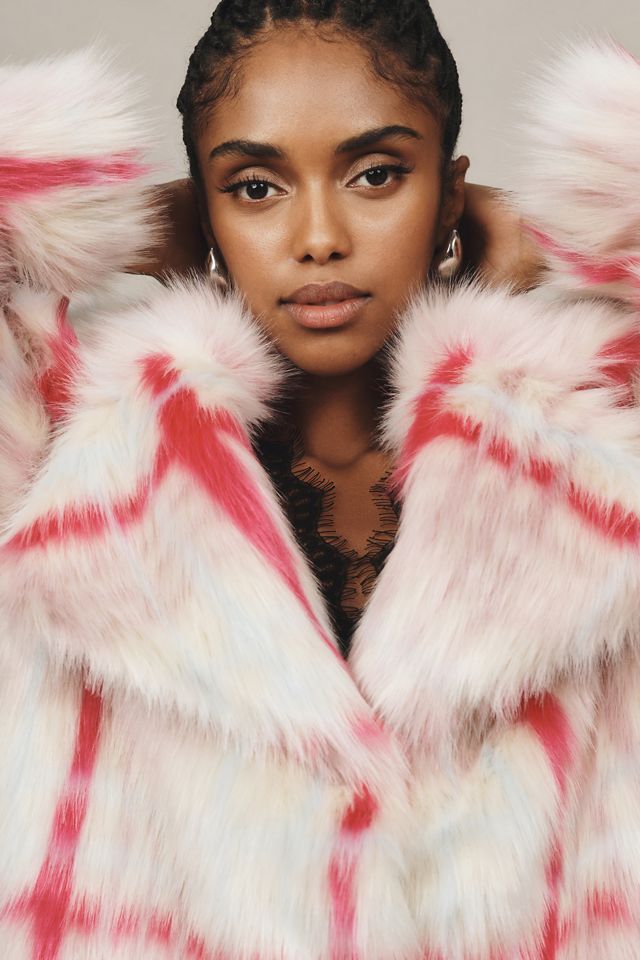 NVLT Plaid Faux Fur Coat | Anthropologie