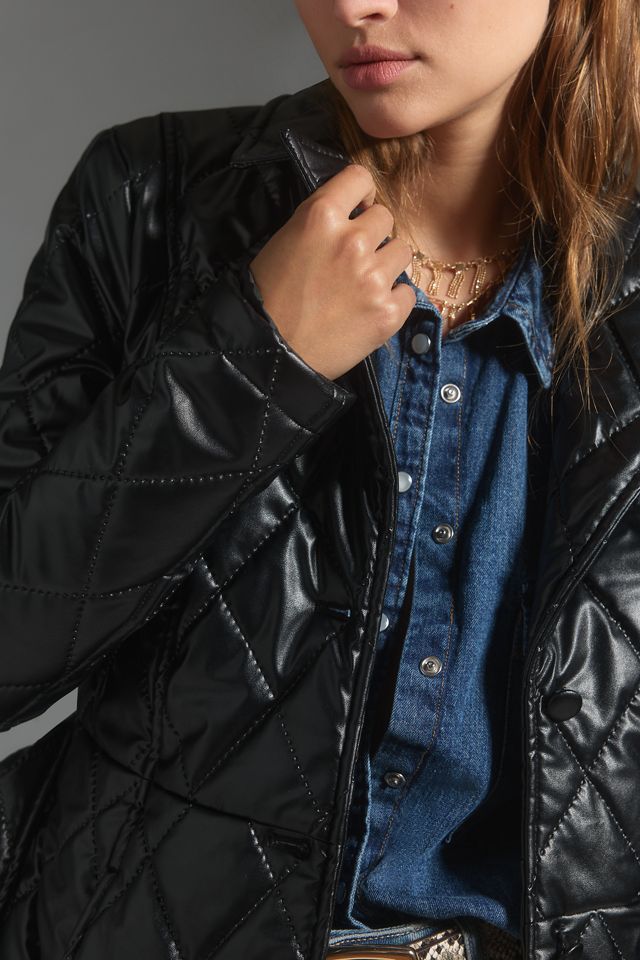 Badgley Mischka Yolanda Quilted Faux-Leather Trench Coat
