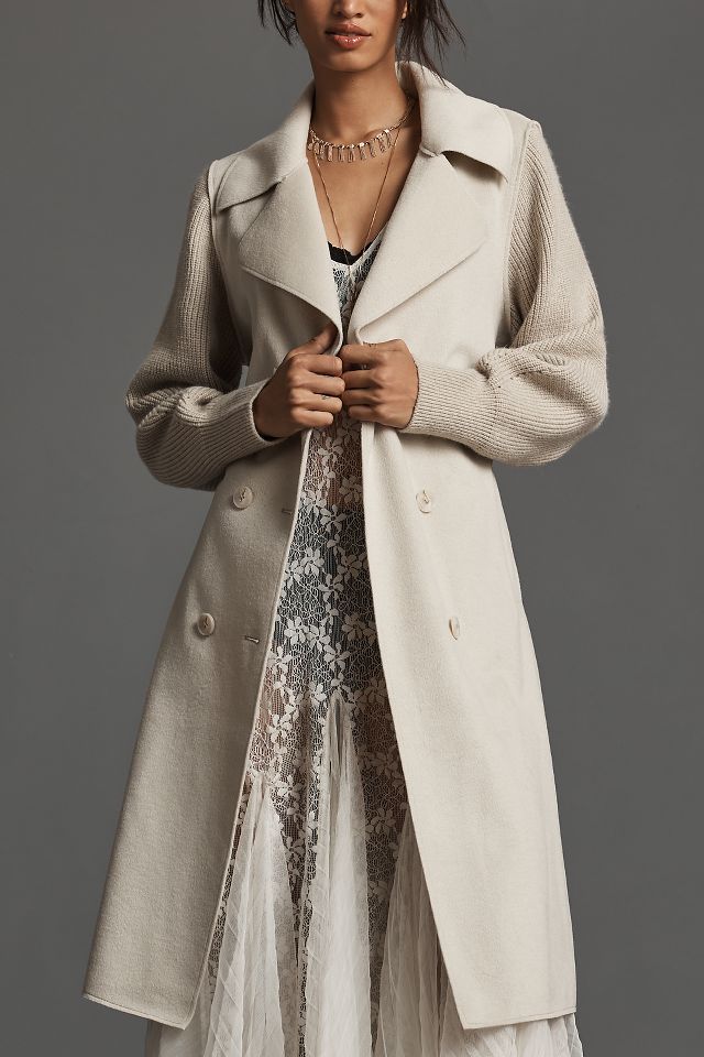 Ellen Tracy Sweater Sleeve Trench Coat