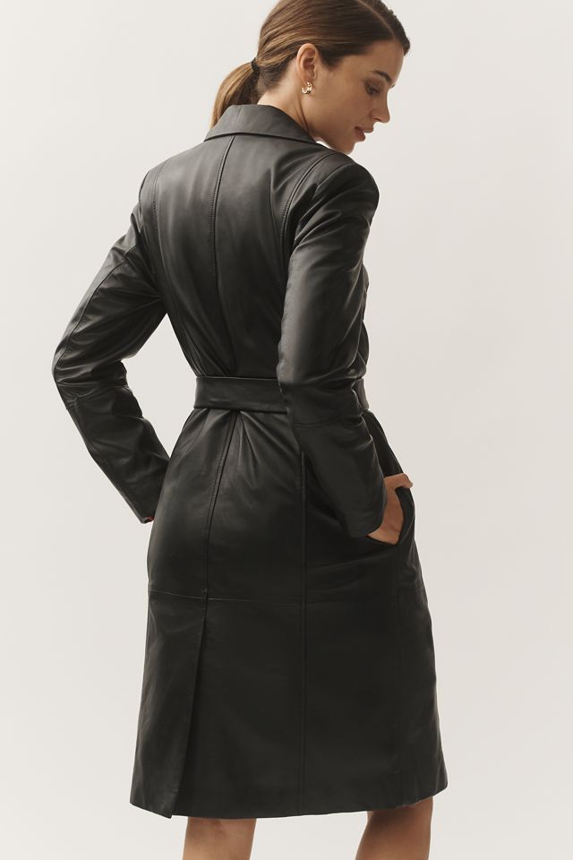 Badgley Mischka Yuna Single Breasted Leather Trench Coat