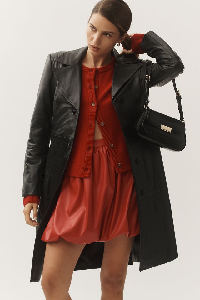 Badgley Mischka Yuna Single Breasted Leather Trench Coat | Anthropologie