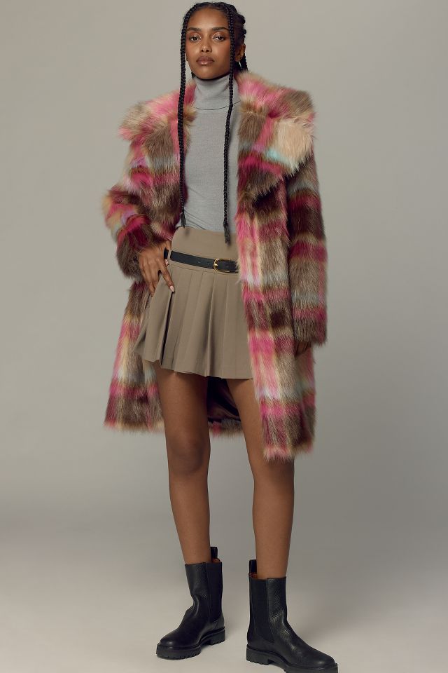 New Anthropologie Plaid store Faux Fur Jacket by NuRode $240 MEDIUM