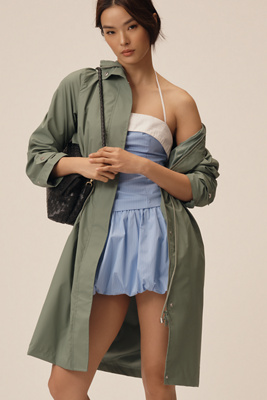 Ellen Tracy Longline Raincoat Jacket In Green