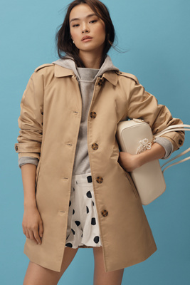 Ellen Tracy Belted Trench Coat Jacket In Beige