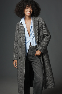 Nvlt Chevron Long Double-breasted Coat Jacket In Multi