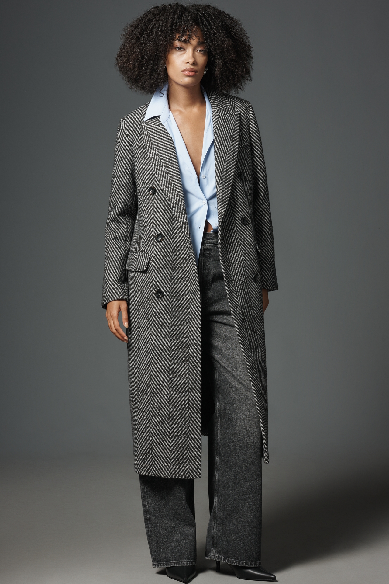 NVLT Chevron Long Double-Breasted Coat
